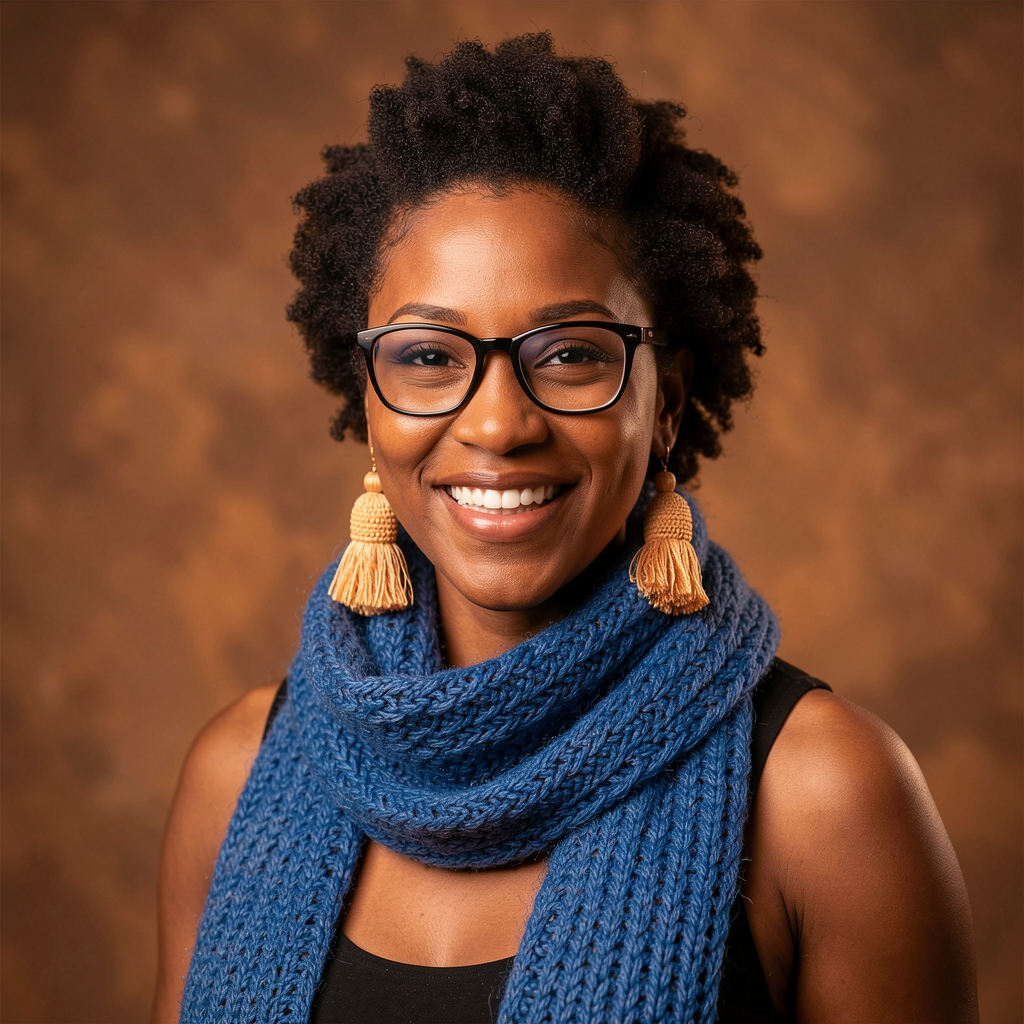 Maker wearing tassel earrings