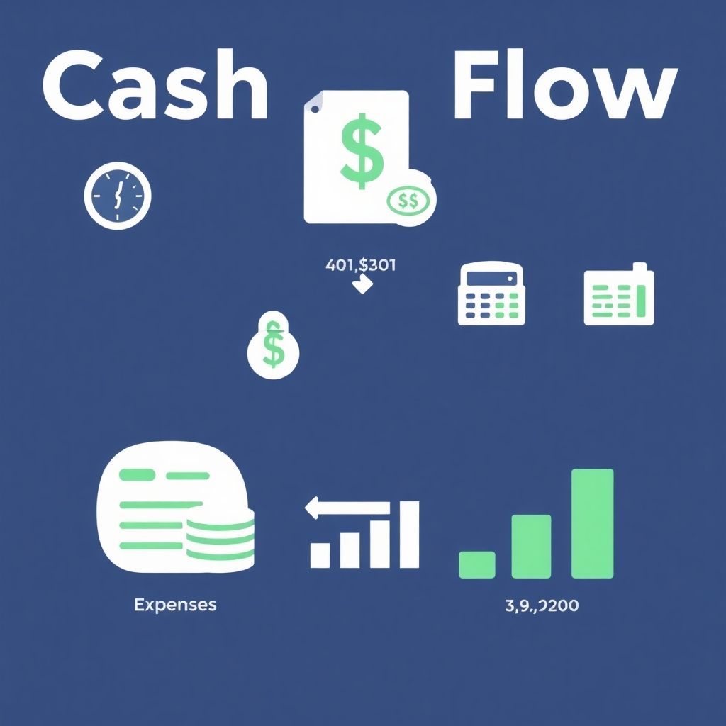 A stylized image depicting a clear and simple visual representation of cash flow, income, and expenses using icons and simple graphs.  The image is visually appealing to beginners.  The style should be modern, clean and easy to understand.  Technical specs: 4K resolution, high-quality image.
