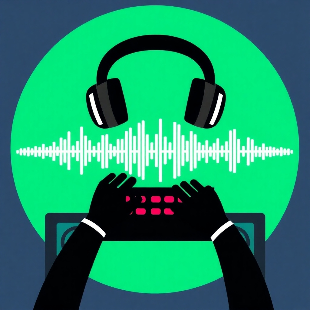 A stylized image representing the process of audio mixing; possibly a graphic visualization of sound waves or frequencies being manipulated.