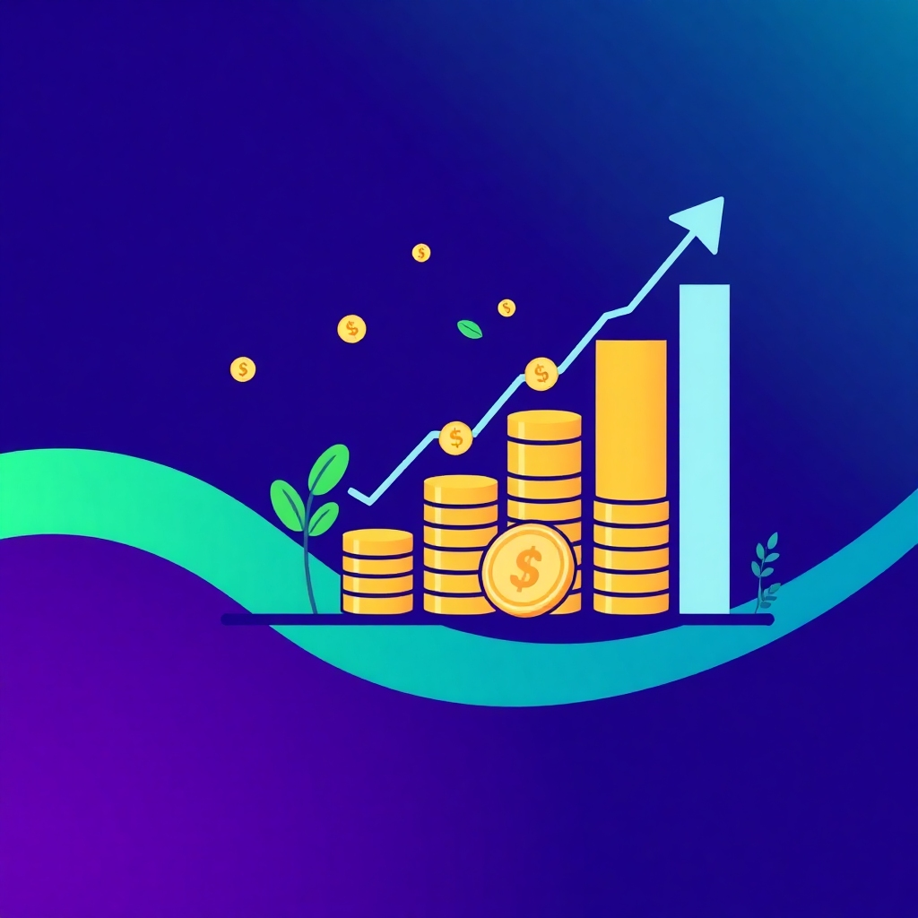A stylized image representing financial growth and planning, such as an upward-trending graph with coins or currency.  Incorporate elements suggesting long-term financial health and security.  Use a modern and clean aesthetic, reflecting the forward-looking nature of financial planning.