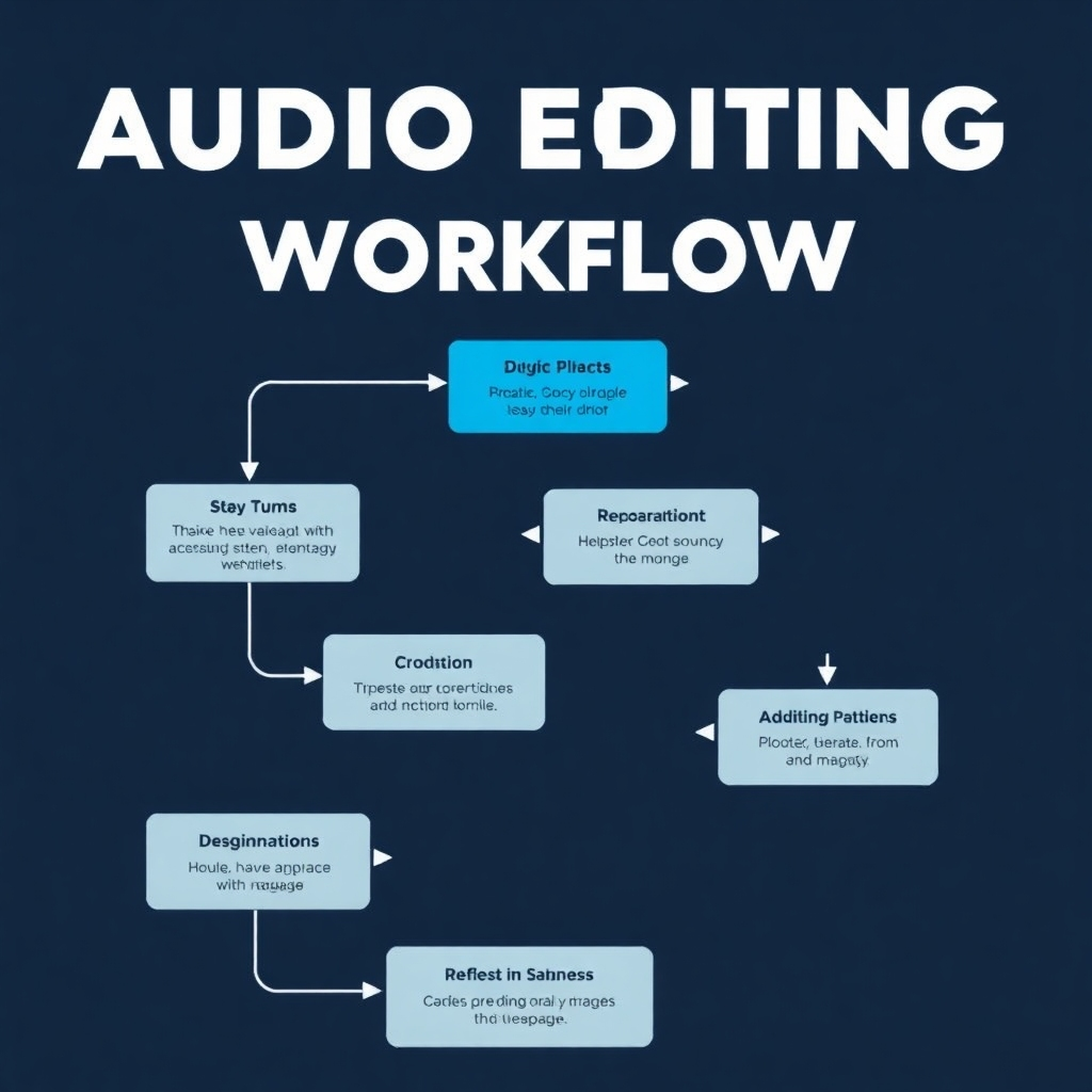 A stylized image showing a flowchart or diagram that represents a perfect, step-by-step audio editing workflow.