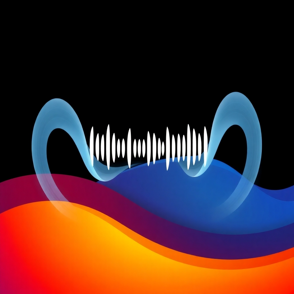 A stylized image showing sound waves transforming and blending together, transitioning from dull to vibrant colors. The style should be clean and modern, with a focus on visual clarity.