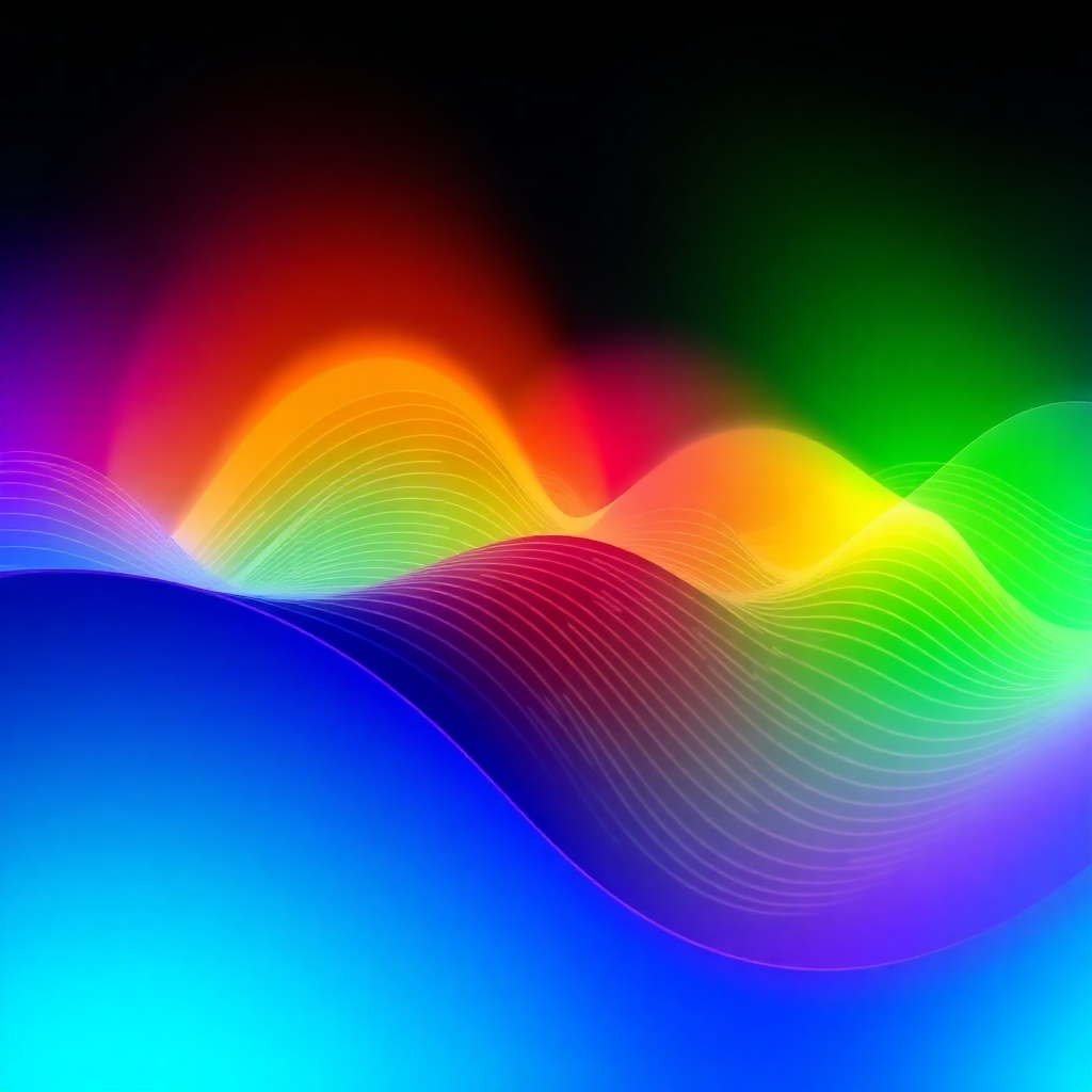 A stylized image showing sound waves morphing and transforming into perfect, crisp waves, radiating vibrant colors. The overall theme should be about audio refinement and improvement. Use a vibrant color palette with gradients transitioning from dark to light blues and greens, creating a sense of movement and transformation.  Technical Specs: 4K resolution, High quality image. Style references: Modern abstract art. The image should reflect the transformation of raw audio into polished excellence.