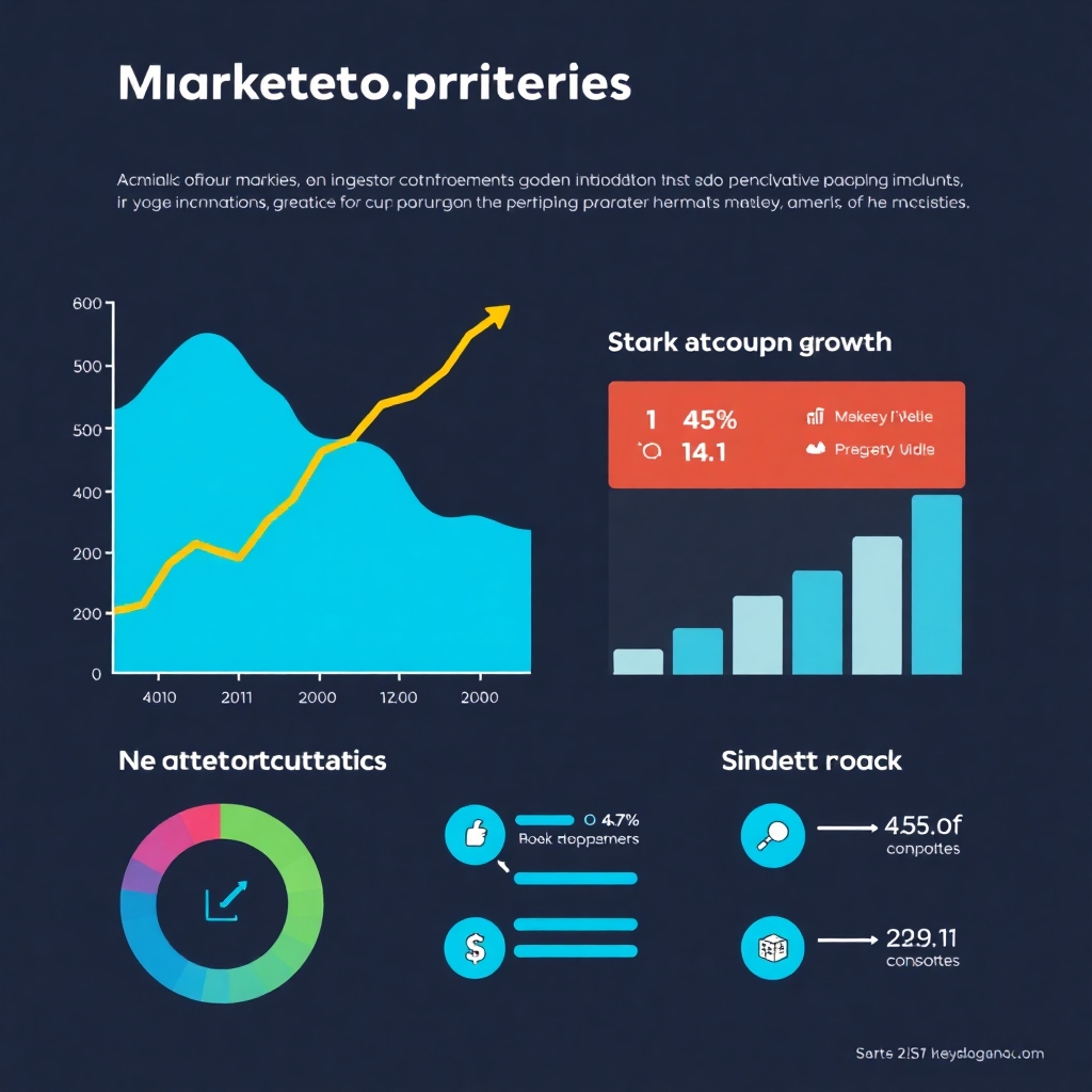 A stylized infographic representing market growth and key performance indicators using vibrant colors and dynamic data visualizations.  The style should be clean, modern and easy to read.