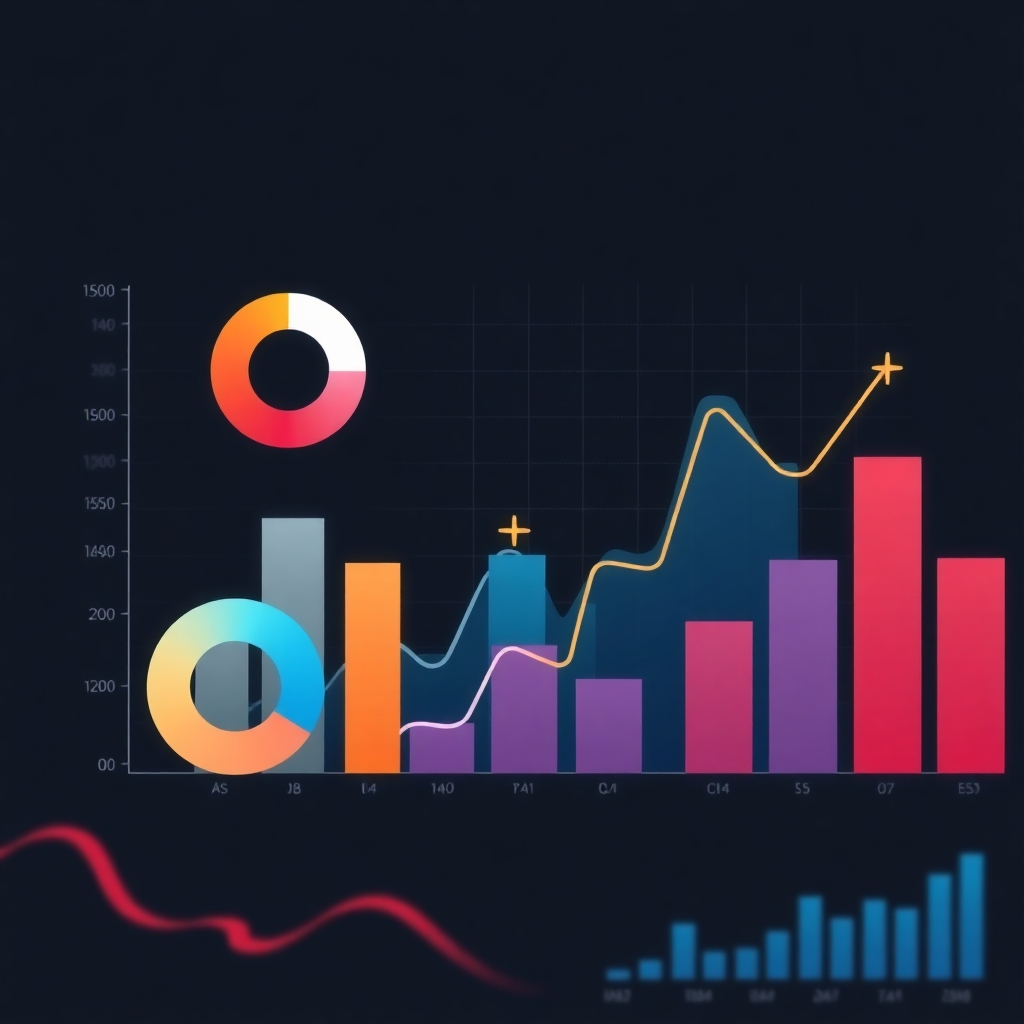 A stylized representation of financial data analysis using charts and graphs.   Employ a color palette that highlights key trends and data points.  The visual should have a professional and modern style, representing the sophisticated and advanced nature of such analysis.  Aim for a clean, modern aesthetic