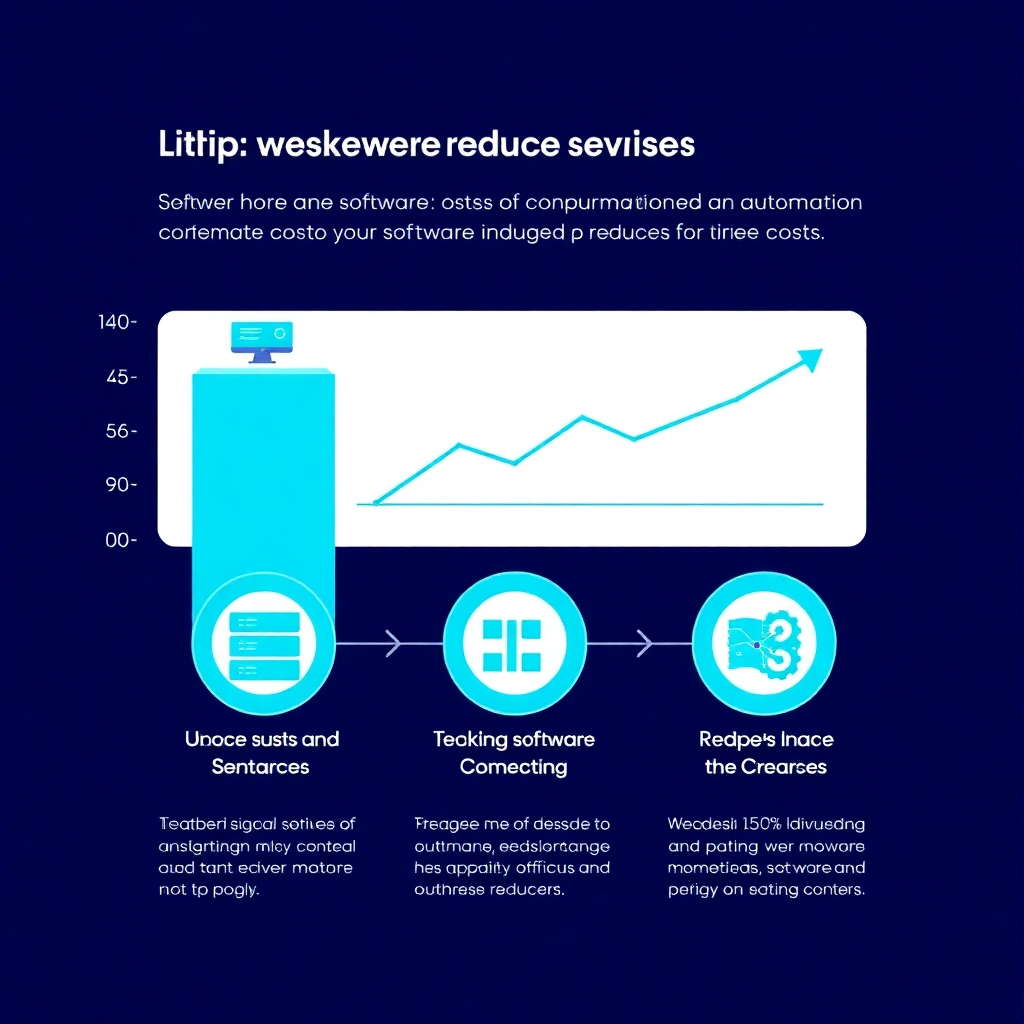 An illustration (vector graphic) showing a chart that illustrates how the use of software and automation reduces business costs.  The style is modern and visually appealing, using a cool and professional color scheme.  Technical specs: 4K resolution, high-quality graphic.