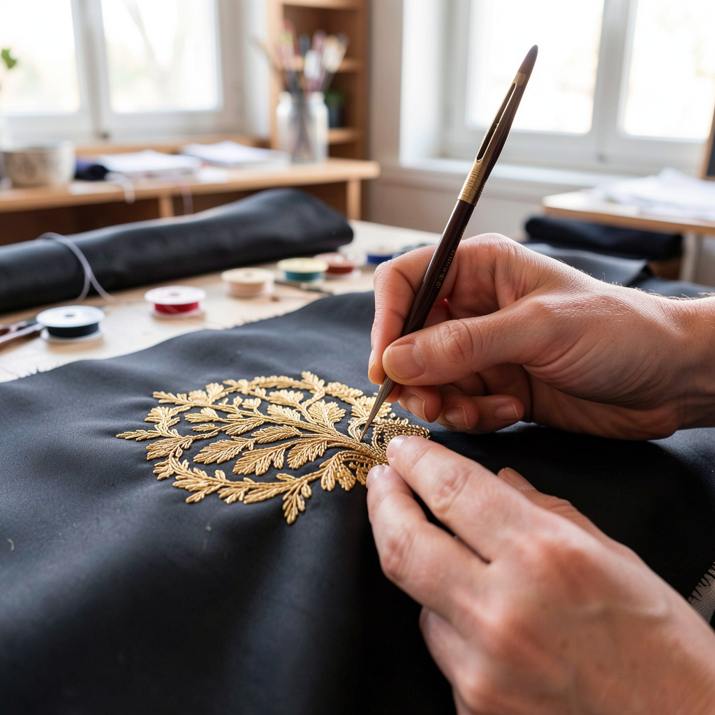 Artisan hand sewing embroidery