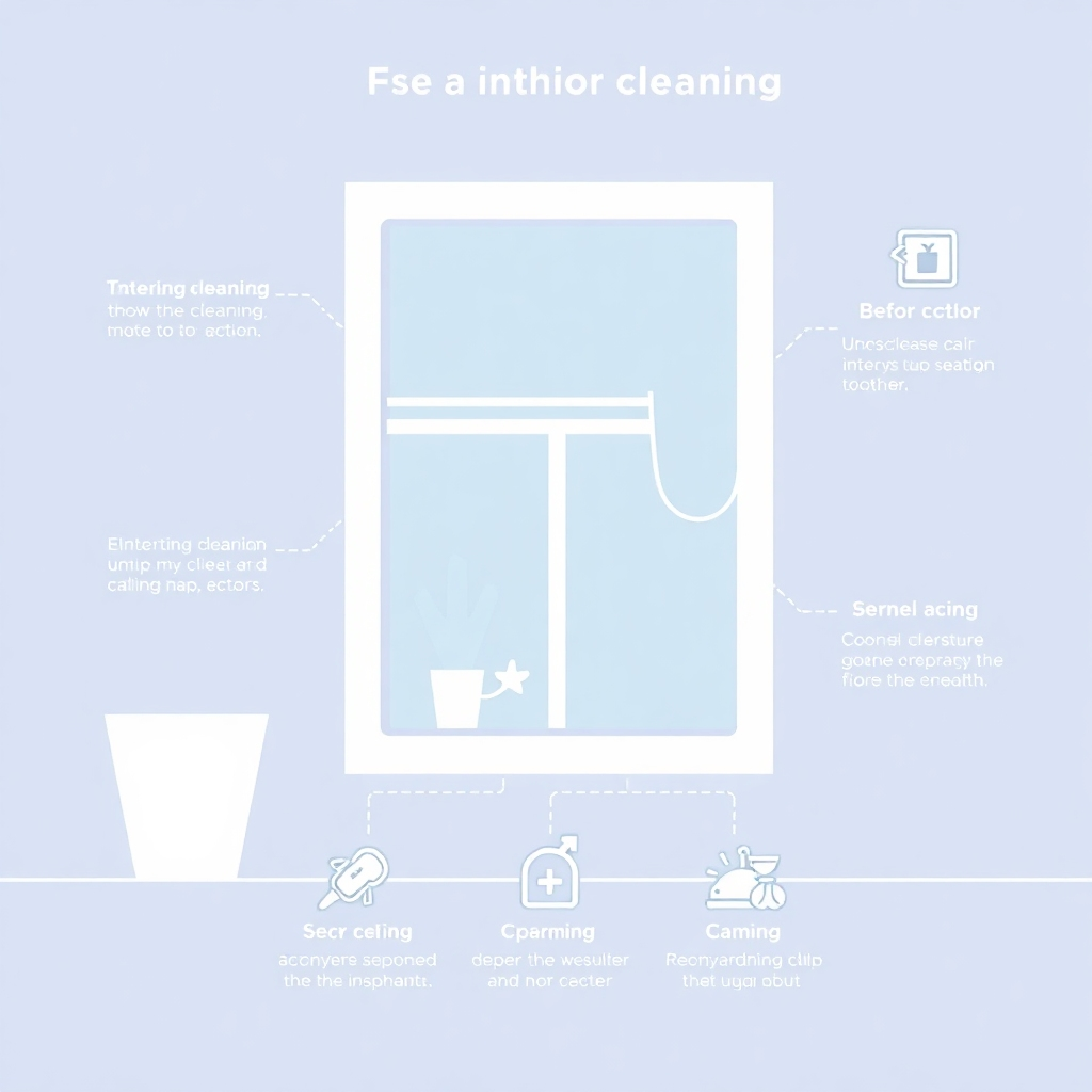 Create a stylized image showing the interior cleaning process in detail using icons and concise labels.   The composition should be clean and easy to understand. Use a color palette that evokes freshness and hygiene. The style should be clean and minimalist. Resolution: 1080p