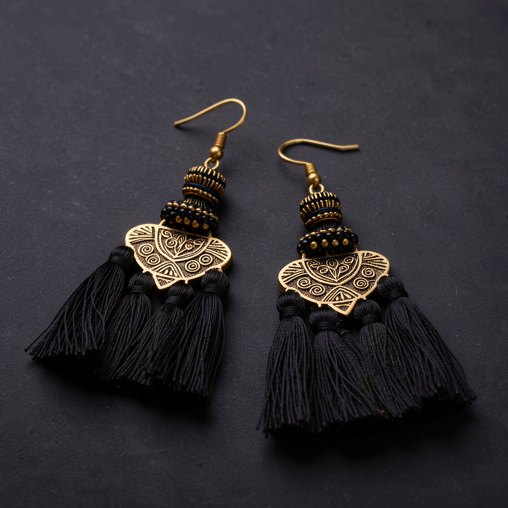 Black & Gold Tassel Earrings