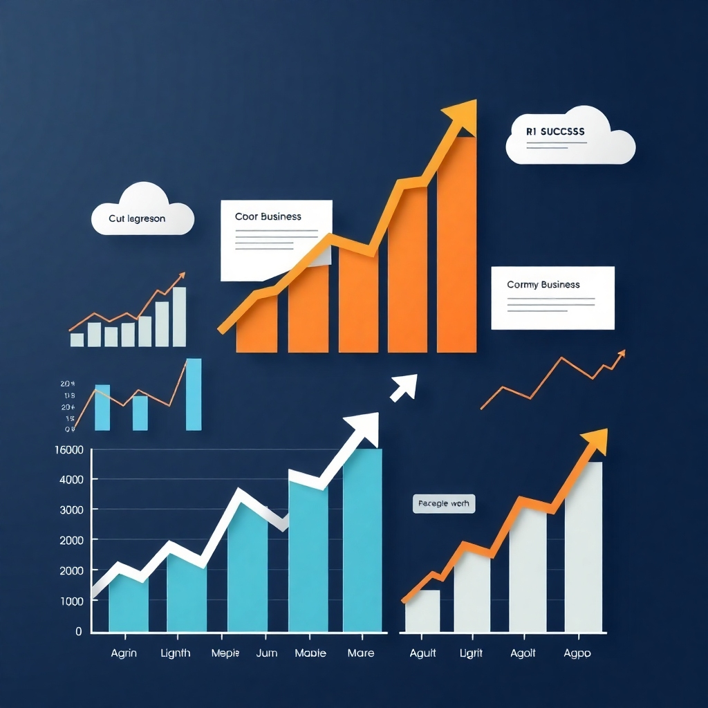 Photorealistic image:  A collection of success graphs representing the achievements of multiple businesses. Style reference: clean data visualization