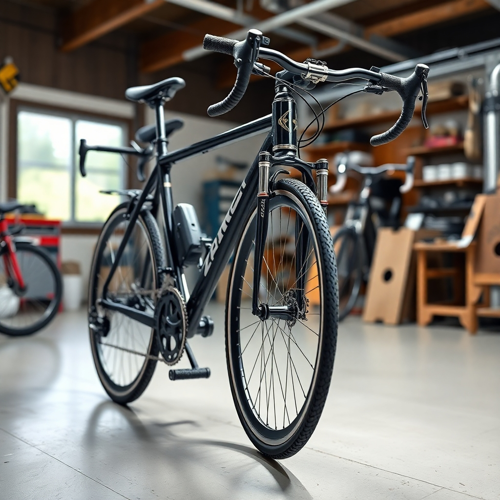 Photorealistic image showcasing the detail and craftsmanship in creating a bicycle. This can be parts carefully assembled, testing the bike, or a finished product. 4K resolution. Bright lighting emphasizing the details. Style: clean and detailed