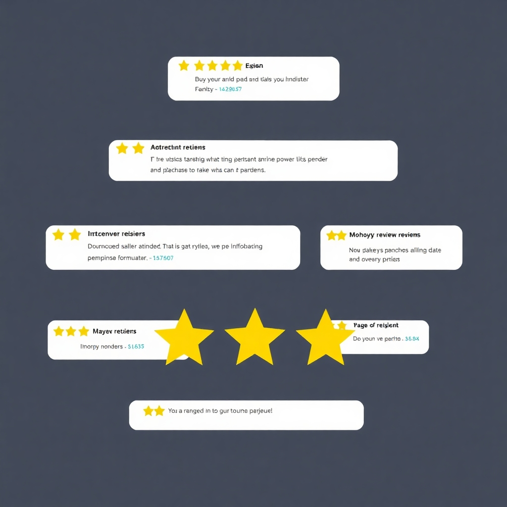 Stylized image: A collage of positive customer reviews, with star ratings clearly visible. 4K resolution. Modern design. Style: clean and professional