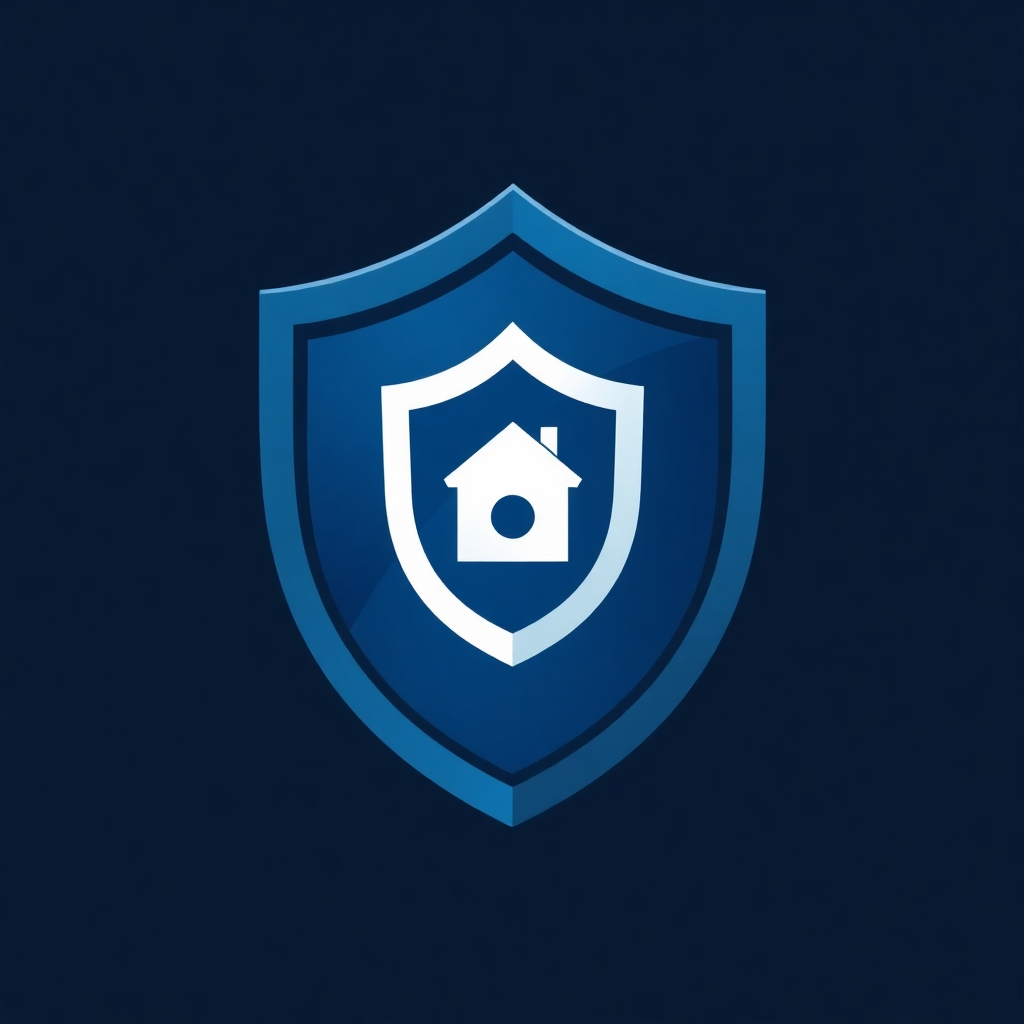 Stylized image: A shield with a business icon in the center, representing protection and security. Use a color palette of blues and grays. Style reference: corporate security branding