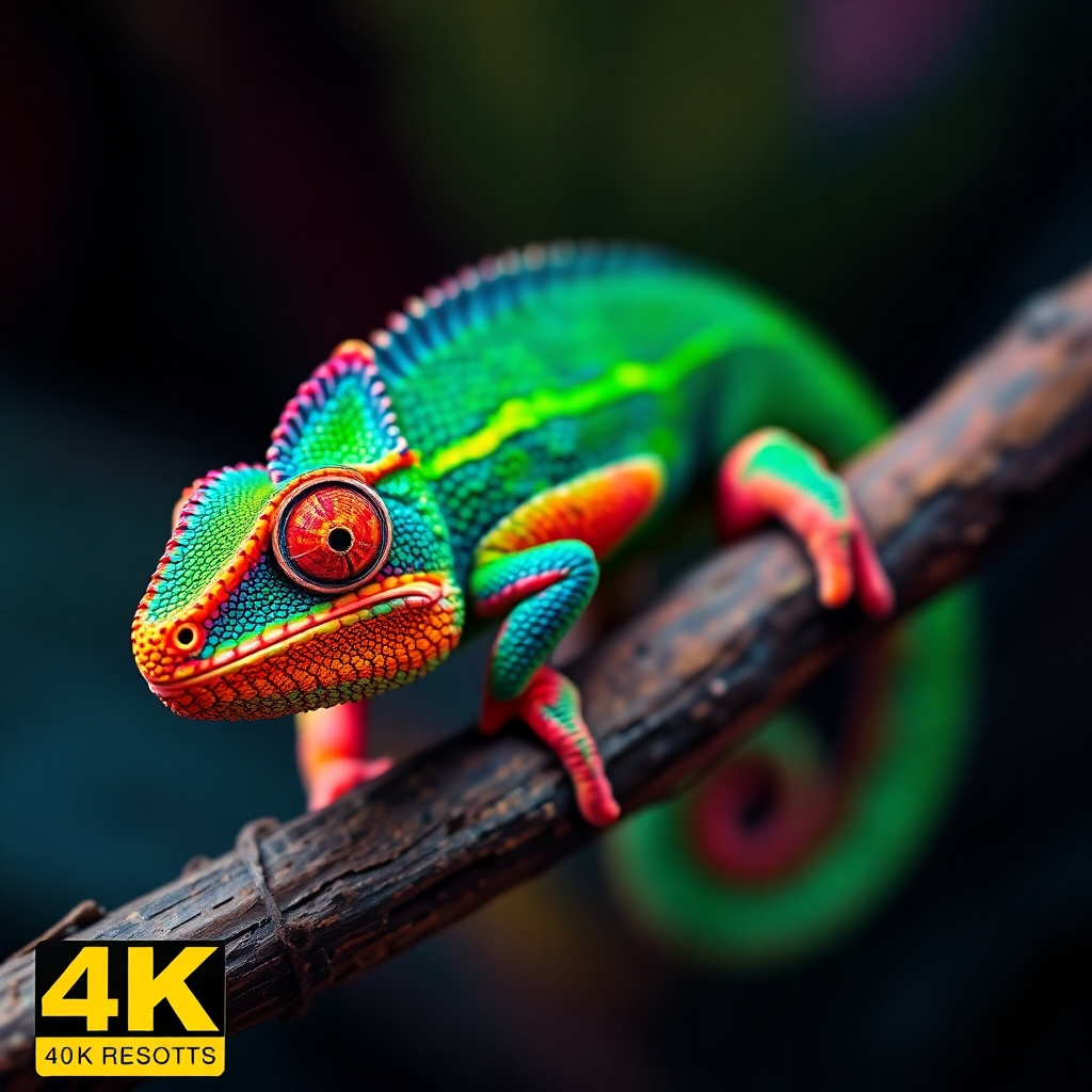 Stylized image of a chameleon changing colors, representing the versatility of writing styles and the ability to adapt to different audiences.  4K resolution image with vivid colors and sharp details. The image would use contrasting colors and different textures to create a bold visual impact.
