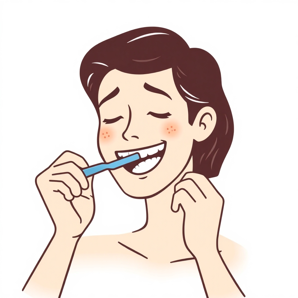 Stylized image of a person brushing their teeth. The style should be simple and elegant.