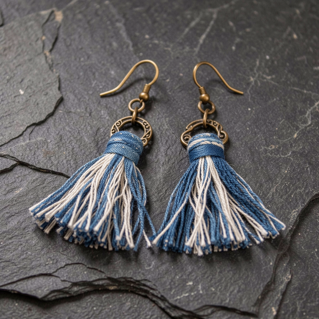 Denim Tassel Earrings