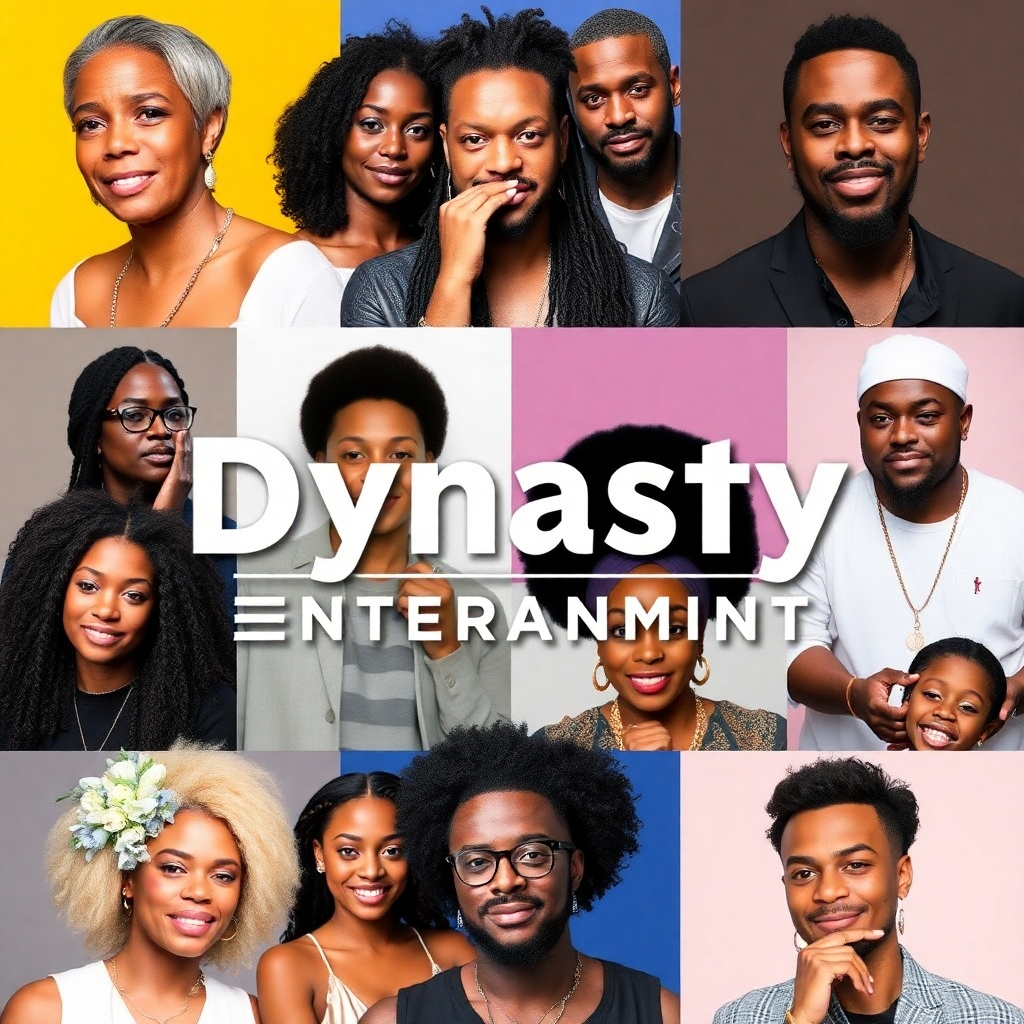 A vibrant image of the diversity of artists represented by Dynasty Entertainment. The image could be a collage of images and portraits showcasing the differences in age, race, style, and genre that Dynasty Entertainment celebrates.