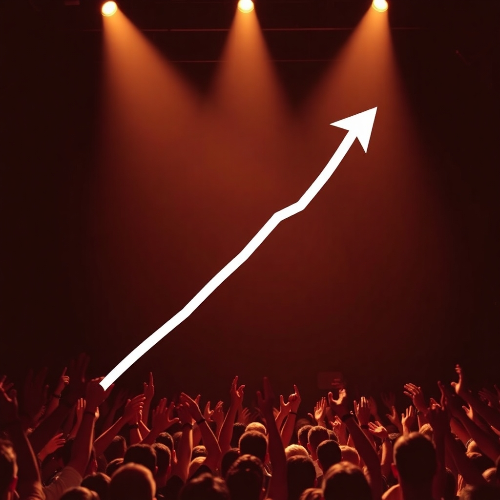 An image featuring an upward trajectory, symbolizing growth and success. This could be an abstract graphic or a photorealistic depiction of a stage filled with cheering fans and excited performers.  The image should inspire and convey a sense of optimism.