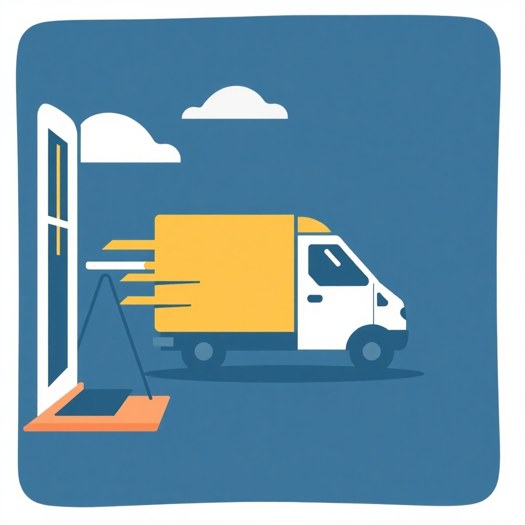 A stylized image of a delivery truck or a package arriving at a doorstep; the image should evoke a feeling of speed and reliability.