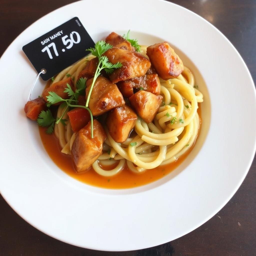 A stylishly plated dish with a visible price tag, showcasing the value for money.