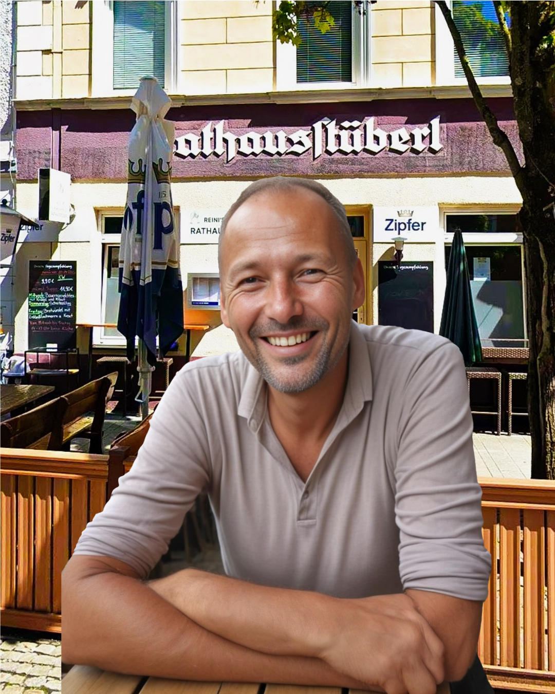 People laughing and enjoying themselves on the terrace, creating a sense of community and conviviality. The lighting should be warm and inviting.