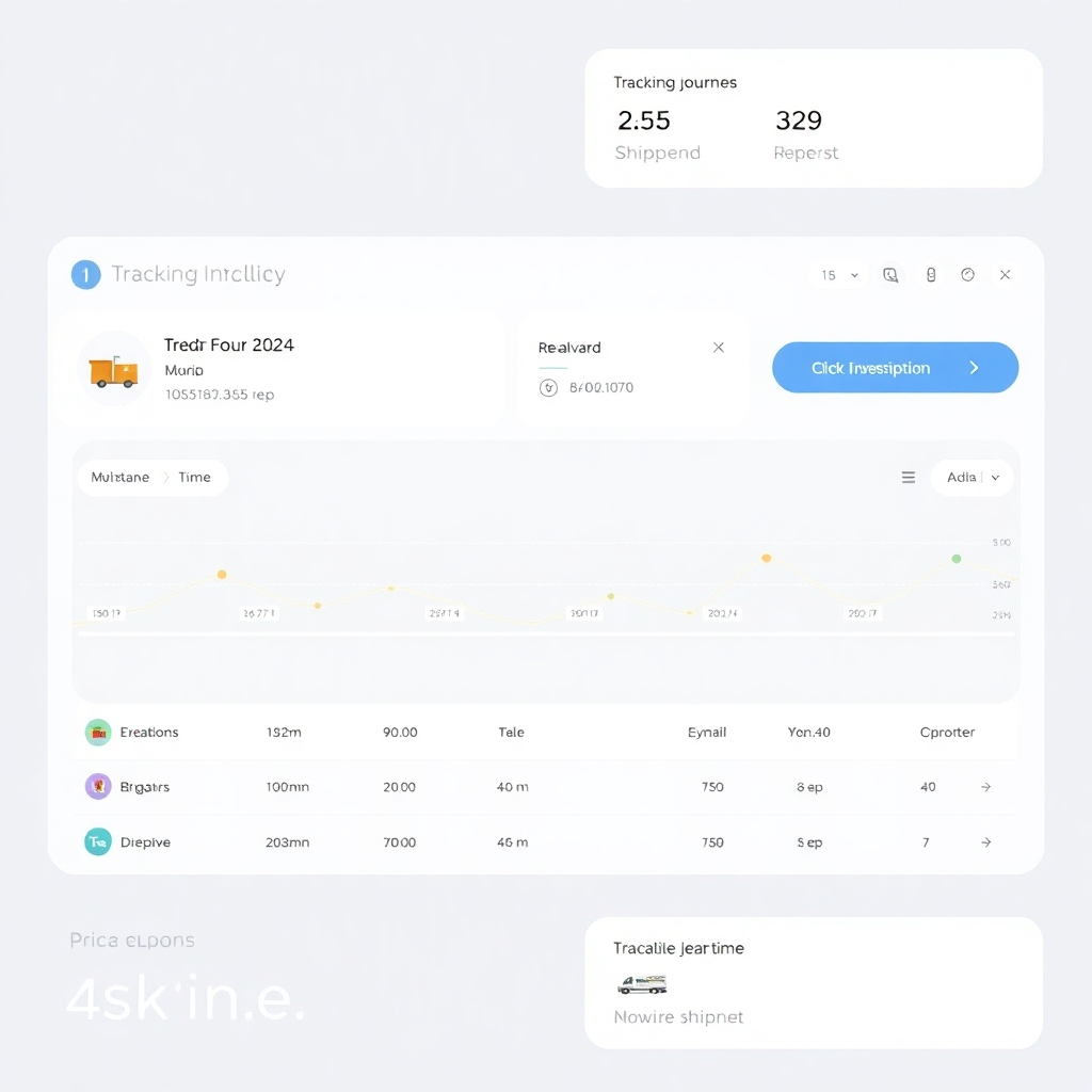 A screenshot of a user-friendly tracking interface showing a shipment's journey in real-time, with clear visual cues. Modern, clean, and intuitive interface. 4K resolution.