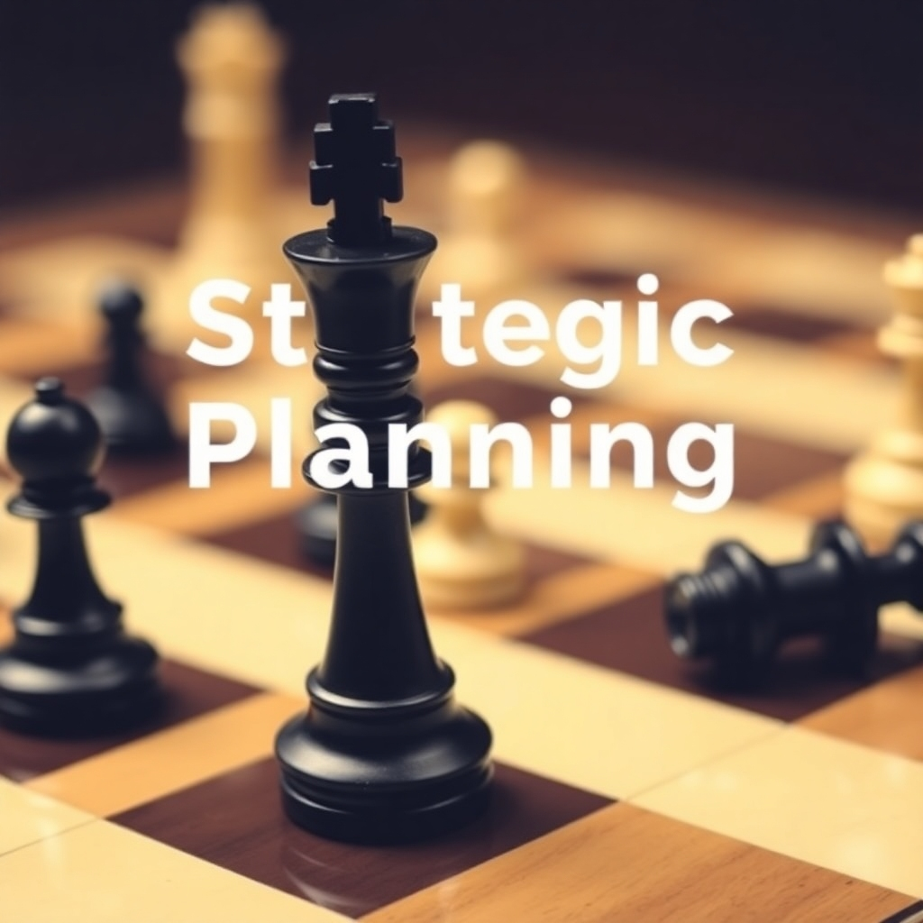Create an image of a chessboard with strategic pieces in place, symbolizing a well-planned approach. Emphasize the intelligence and foresight involved in strategic planning. The style should be professional and tactical.