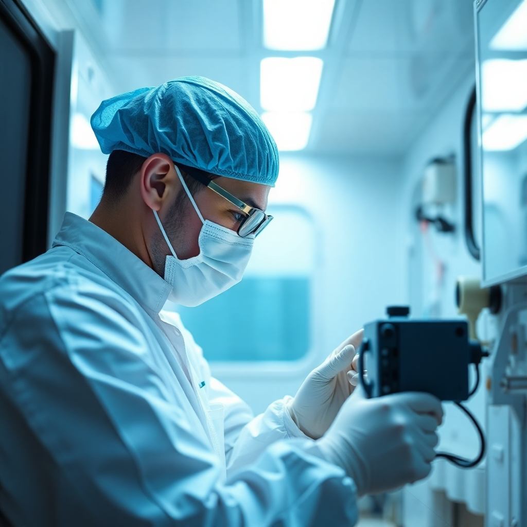 An image showcasing the quality assurance checks being conducted in the mobile unit. The light is bright and clinical, with a focus on attention to detail. The color palette consists of calm blues and whites that represent trust and cleanliness. The camera angle captures the technician's meticulous work processes in action. Style reference: quality focus. Technical specs: high resolution.