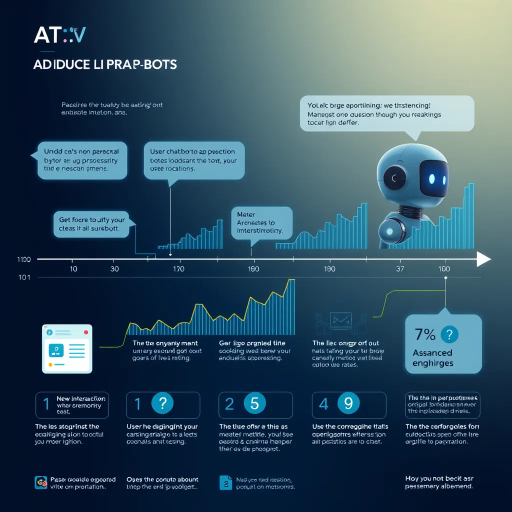 An illustration of a chatbot evolving from basic interactions to advanced understanding, depicted as a timeline with graphs showing performance metrics. Include elements like user feedback forms and AI learning algorithms in a sleek digital format.