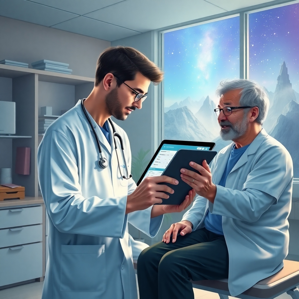 A focused scene capturing a physiotherapist conducting a thorough injury assessment on a patient's knee in a clinic. The practitioner is meticulously examining the area, while medical charts and anatomical models can be seen in the background. The image should have strong lighting to emphasize detail, with a neutral color scheme highlighting professionalism in a healthcare setting.