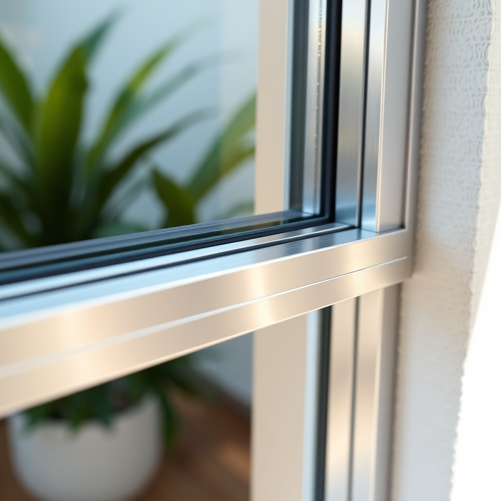 Close-up of aluminum window frame and seals