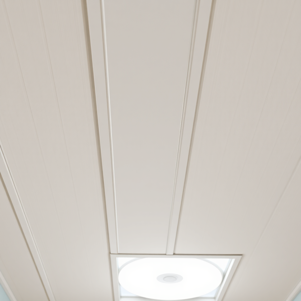 Close-up of PVC ceiling panels and trim