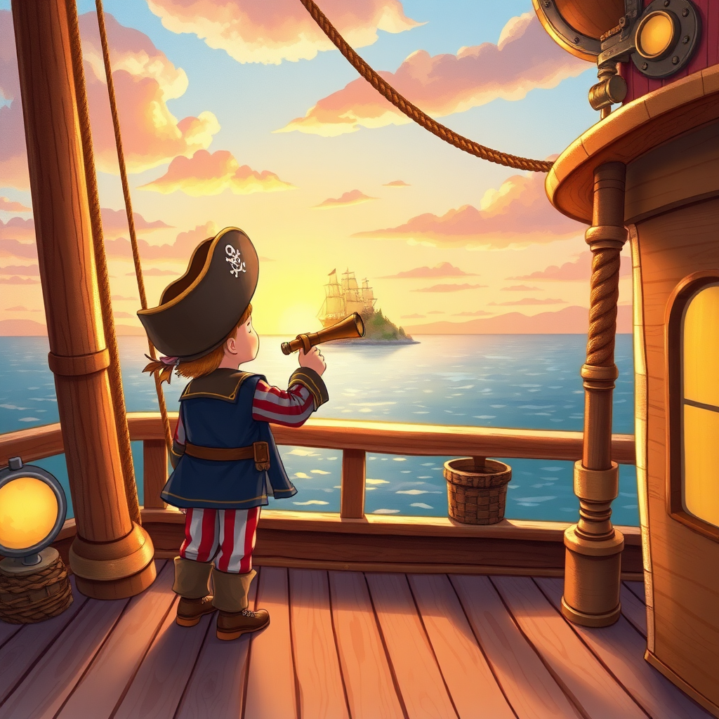 Child as pirate captain on a ship