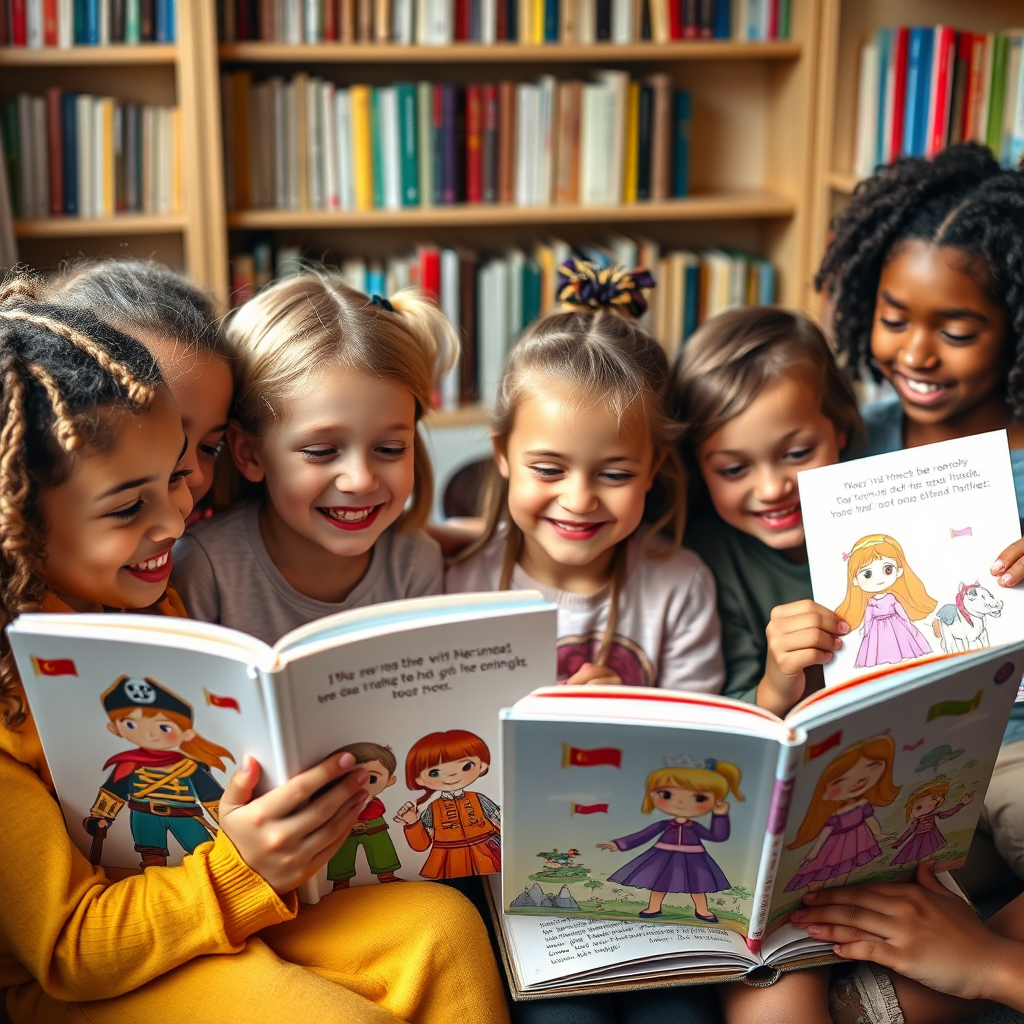 Children reading personalized books