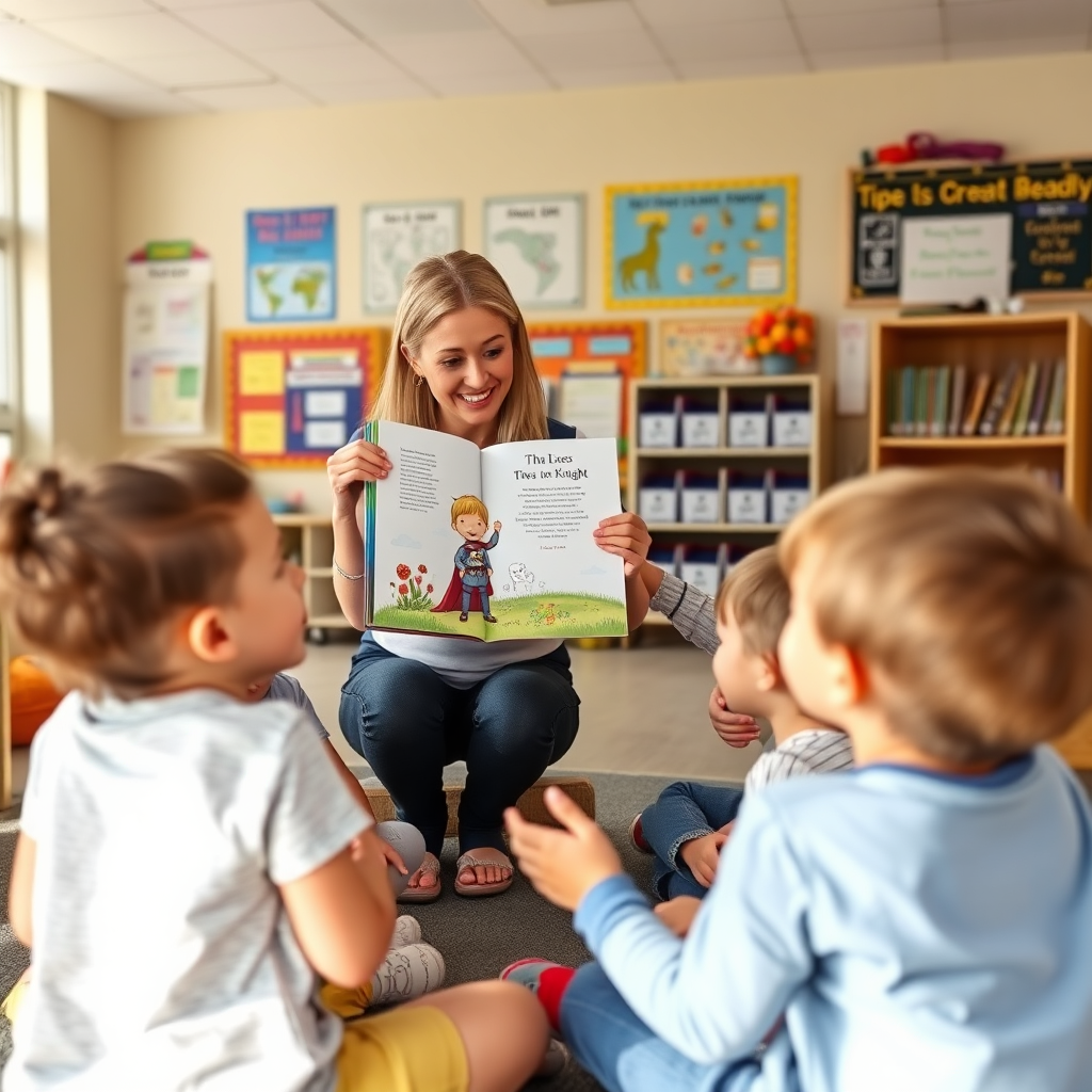 Teacher using personalized books in classroom