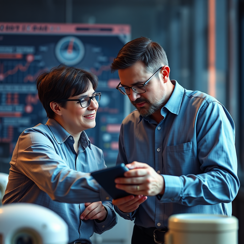 A mentor guiding an entrepreneur through a complex AI landscape. Focus on the relationship and expertise. Use a warm color palette. 4K resolution, photorealistic style.