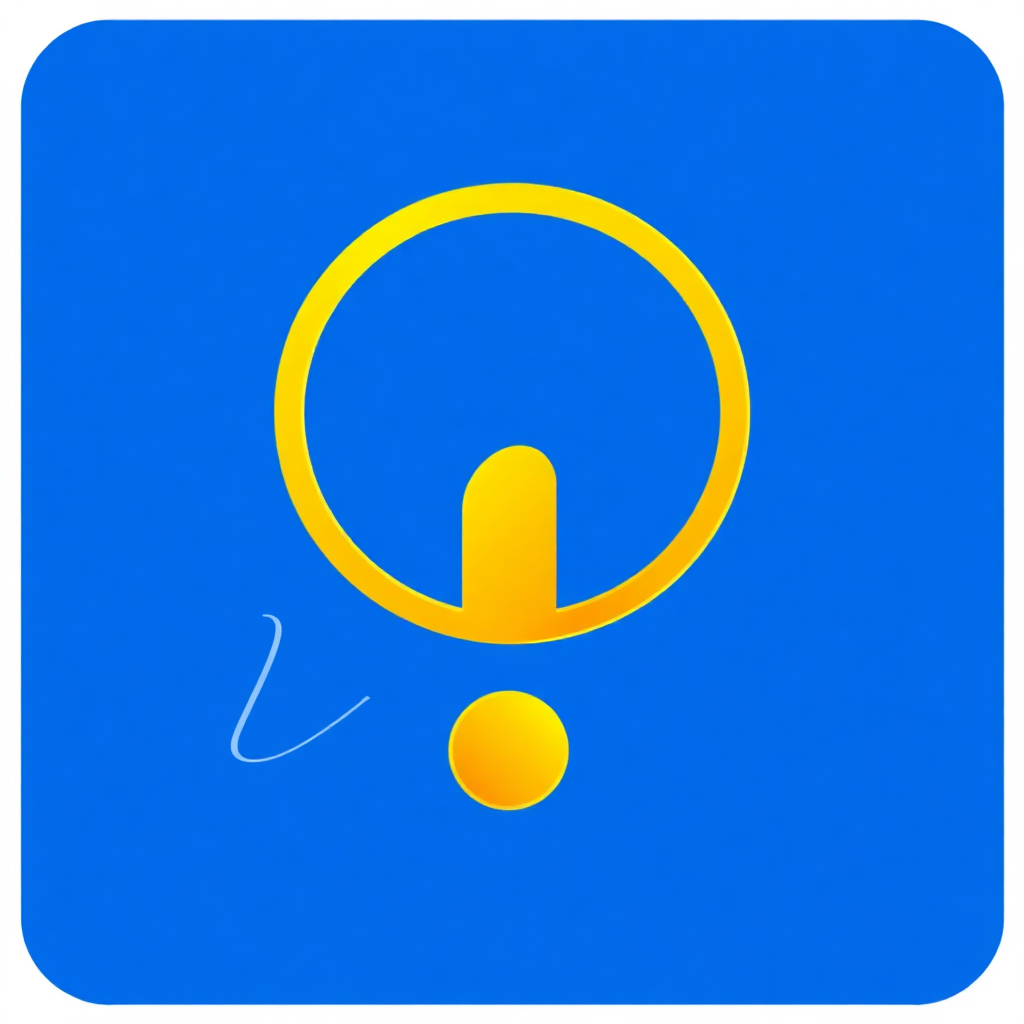 A question mark inside of a speech bubble. Make the question mark gold and the speech bubble blue, in the style of ShowBidz. Style: Informative and simple.