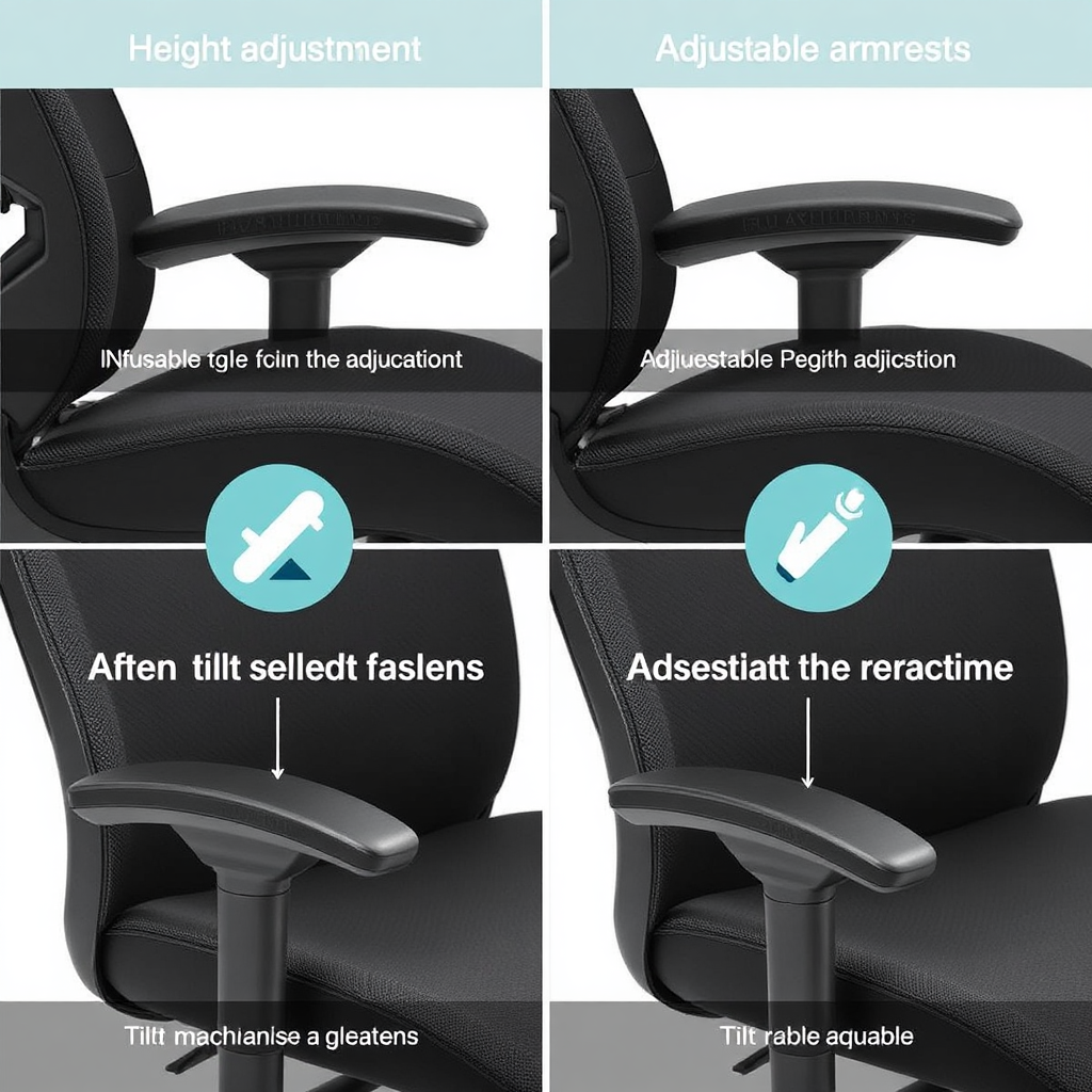 A series of close-up images showcasing the chair's adjustable features, such as the height adjustment, tilt mechanism, and adjustable armrests. Use clear, concise visuals to demonstrate the functionality of each feature.