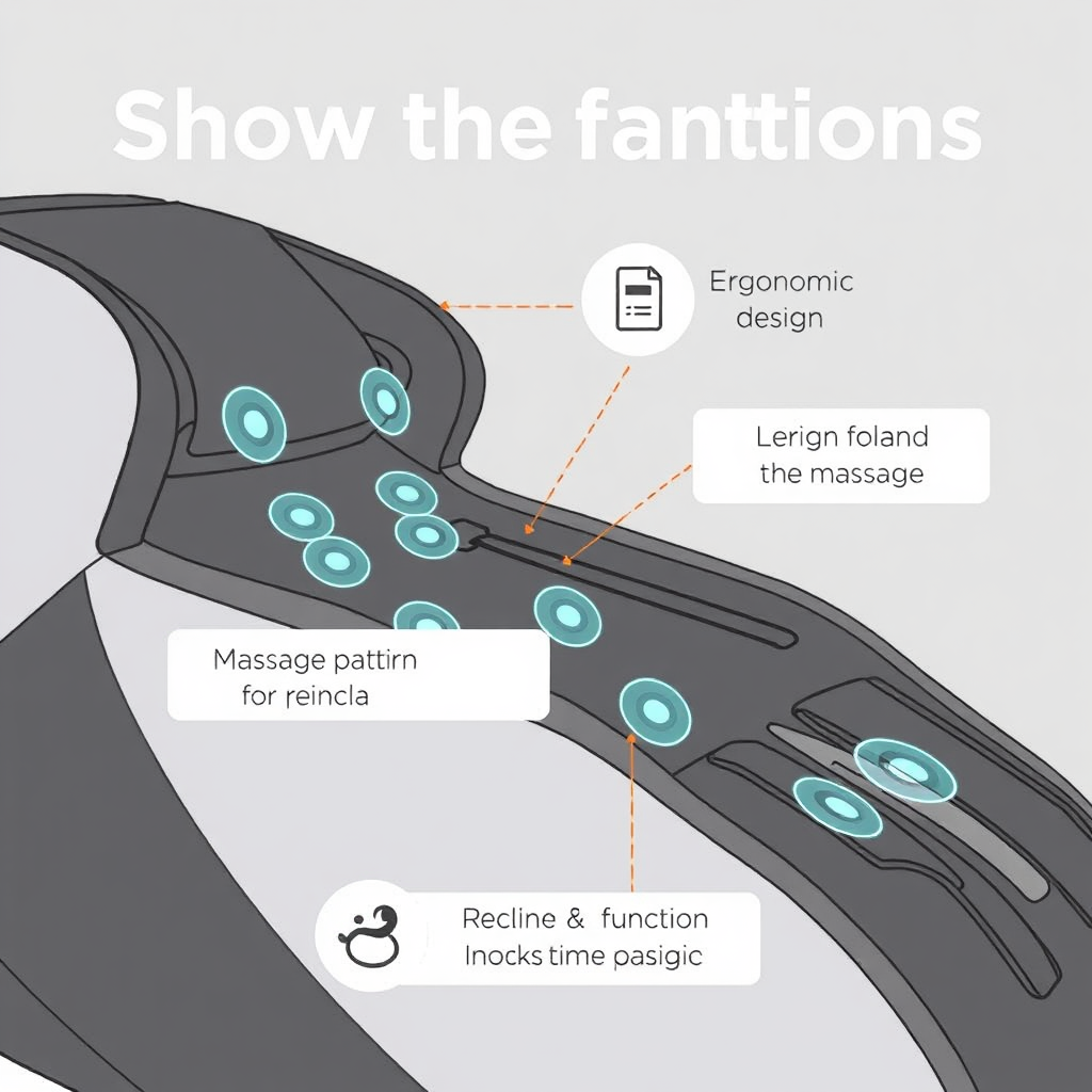 Animated short showing the functions. Emphasize ergonomic design, massage patterns and recline function.