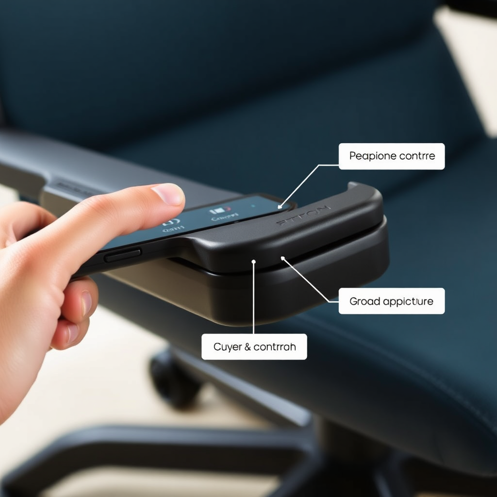Close-up image of the chair's remote control or smartphone app interface. Showcase the intuitive design and ease of use with clear icons and labels.