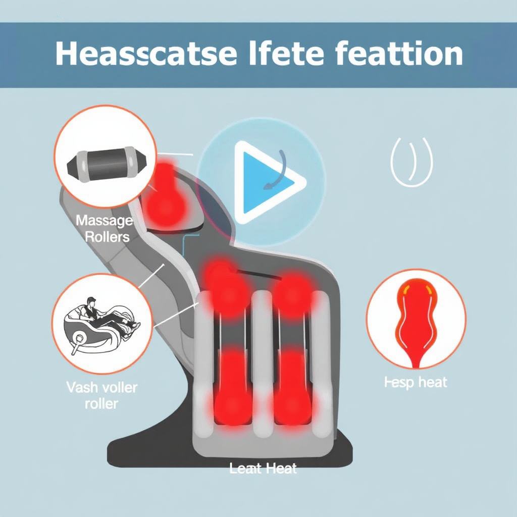 Short video animation of the massage chair’s features in action. Focus on the massage rollers, airbags, and heat functions. Use smooth transitions and clear visuals.