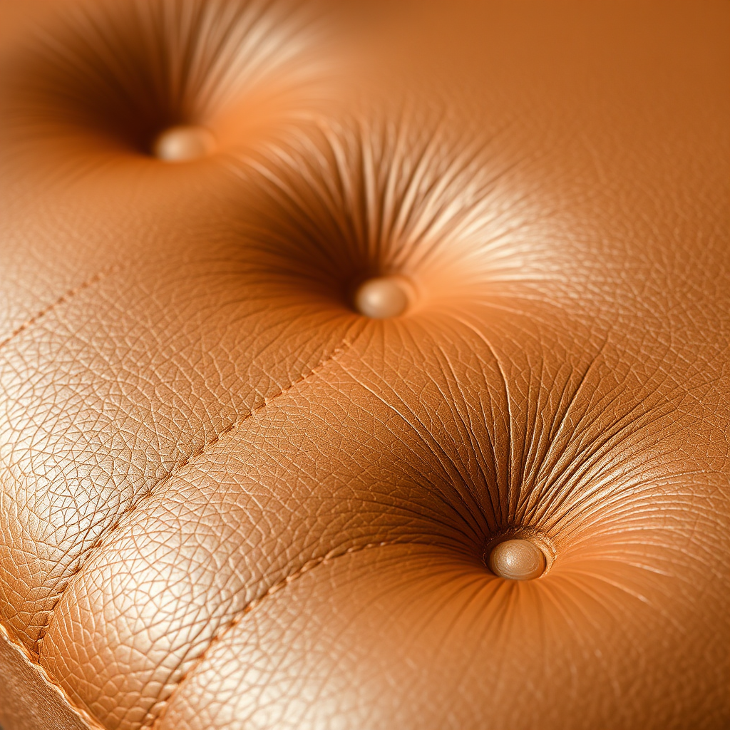 Ultra-high resolution close-up of the chair's premium leather texture. Focus on the intricate grain, stitching, and supple feel of the material. Use soft, diffused lighting to highlight the details.