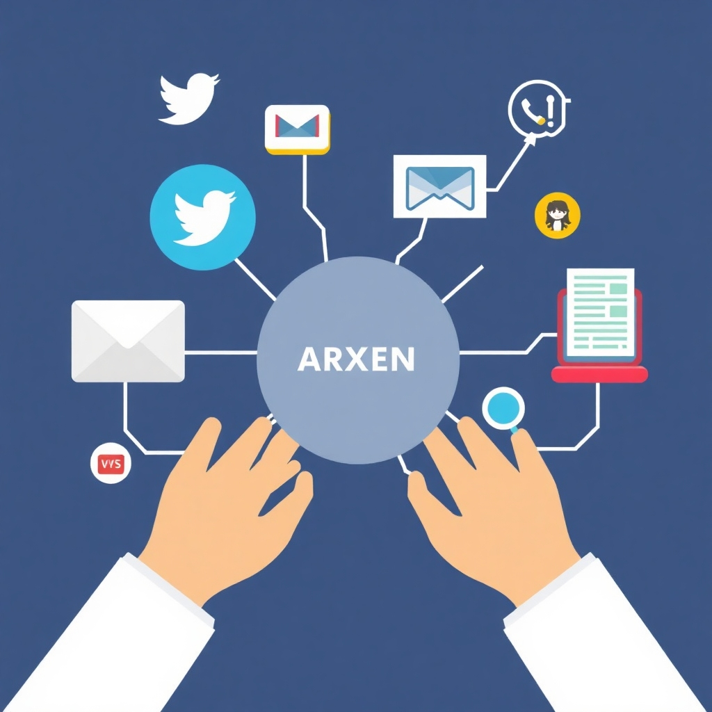 A stylized image depicting various marketing channels (social media, email, search engines, print advertising) connected to a central hub representing the brand. The image should show a flow of data and interaction, highlighting the multi-channel approach.