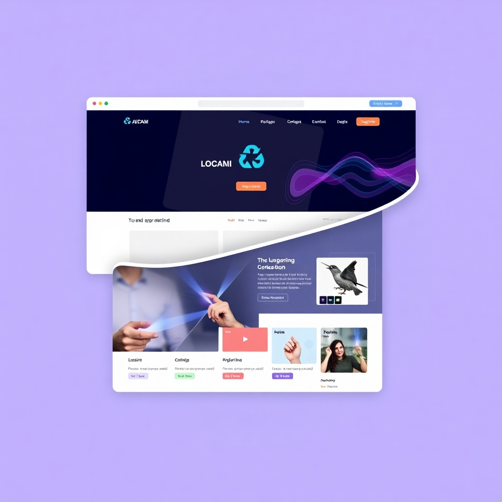 A stylized image showing a logo morphing into a fully designed website, symbolizing the transformation of a brand's online presence. The color scheme should reflect the logo's colors in a visually appealing way. The overall look and feel should be modern, clean, and sophisticated.