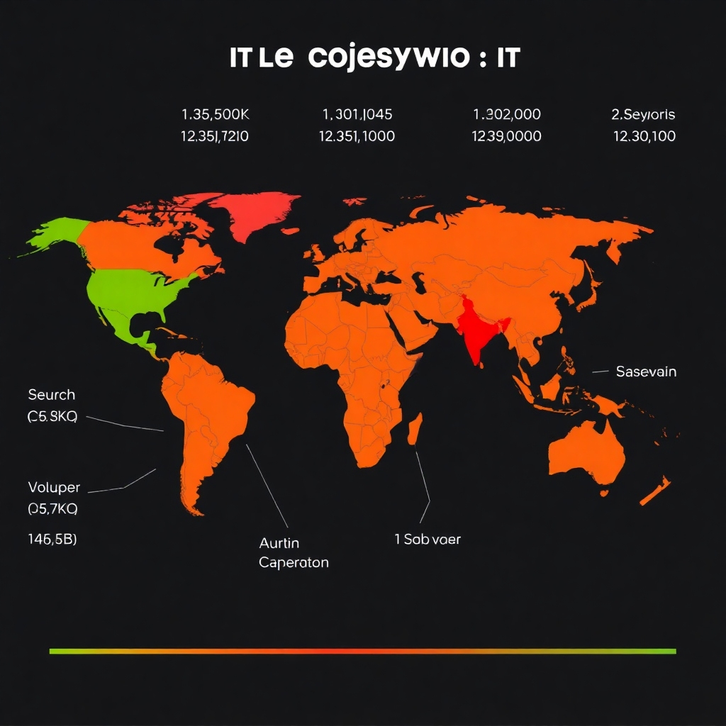 An image depicting a world map with highlighted areas representing different keywords and their respective search volumes. This should showcase geographical reach.