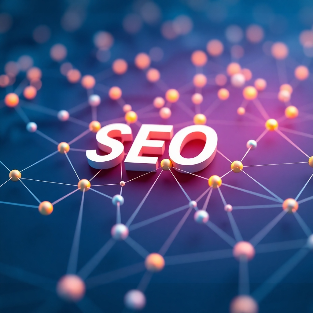 Create a photorealistic 4K image representing the concept of SEO. The image could depict a stylized network graph, representing websites and their connections. Nodes could symbolize websites, with their size and brightness representing their search ranking. The color palette should be a mix of cool blues, greens, and purples, with some warmer oranges and yellows to represent growth and visibility. The lighting should be soft and even, creating a clean, professional aesthetic. The camera angle should be slightly elevated, looking down on the network graph. The overall texture should be smooth, with the nodes displaying a subtle glow. The style should be clean and modern, conveying the technological aspect of SEO. The image should convey a message of interconnectedness and strategic growth.
