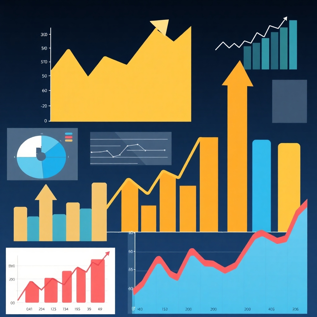Generate an image of various charts and graphs showing upward trends, showcasing significant progress and growth. The visual should be clean, professional, and data-focused, using a clear color palette. Technical specs: 4K resolution, detailed charts and graphs, professional data visualization style.