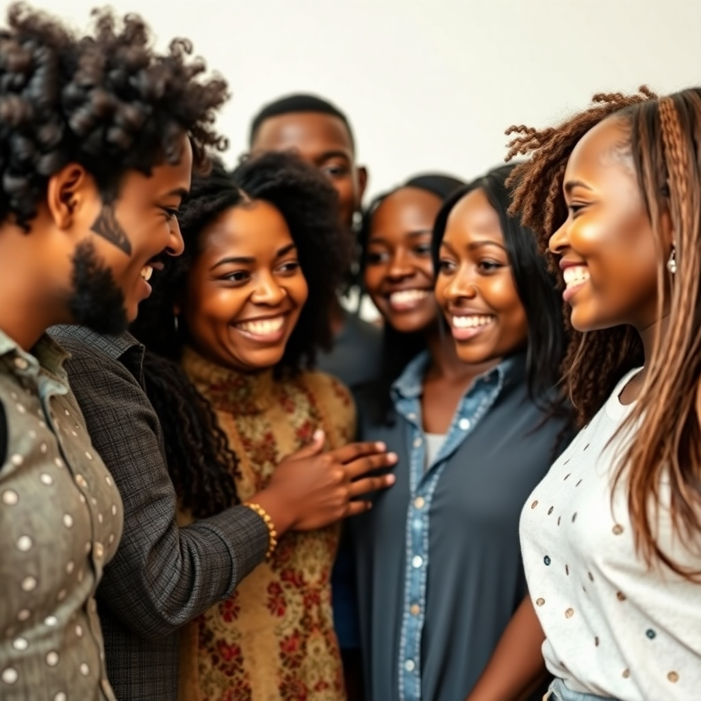 Photorealistic image of diverse people interacting positively, suggesting a sense of community and shared values. The image should evoke a sense of emotional connection and brand loyalty.