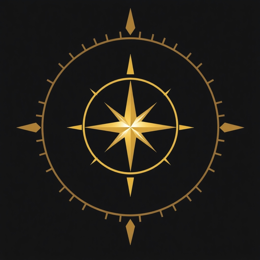 A stylized image of a compass pointing towards a bright star. The compass represents guidance and direction, and the star symbolizes purpose and inspiration. The background is a dark, starry sky, conveying a sense of infinite possibilities and potential.