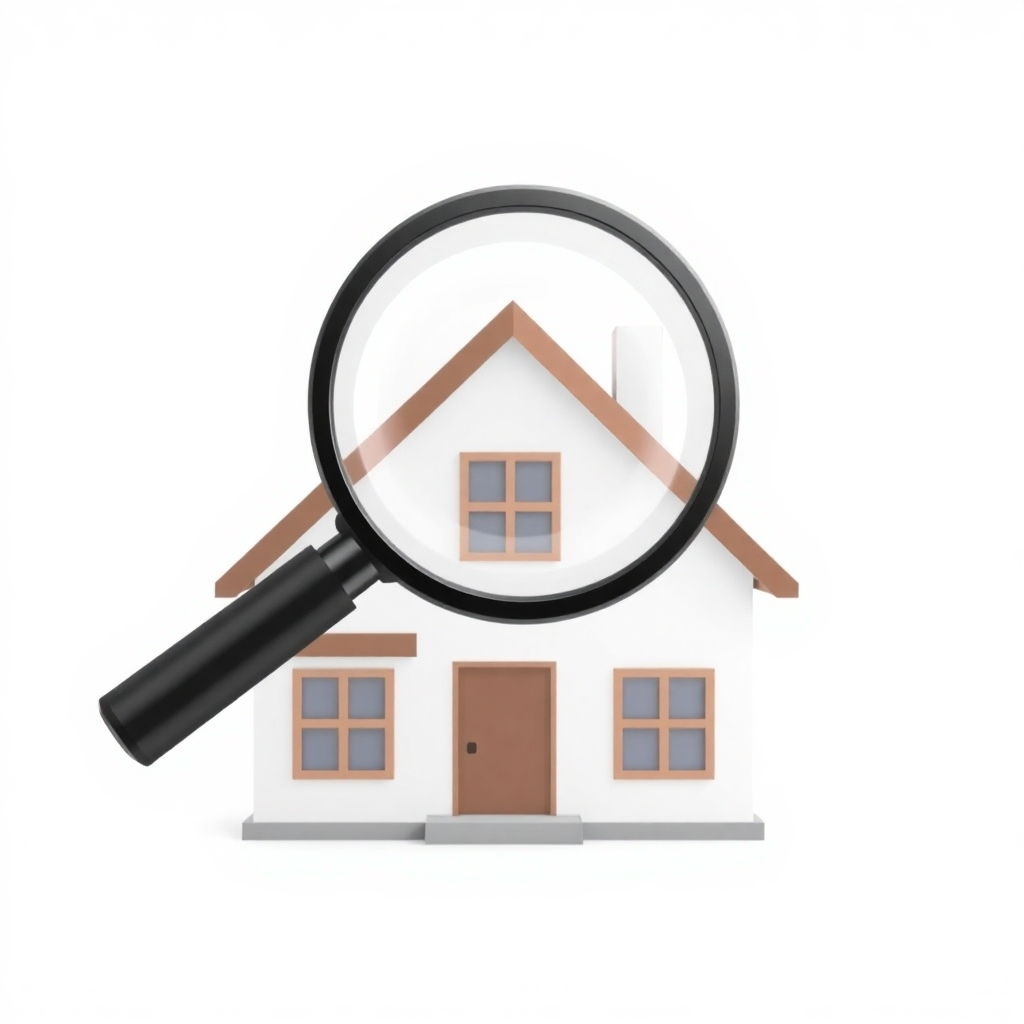 Image depicting a magnifying glass over a house, symbolizing thorough inspection and attention to detail. The style should be clean, emphasizing the aspect of detailed examination and careful review.